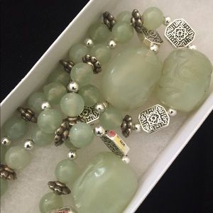 Chinese Sterling Celedon Jade  Figural Necklace